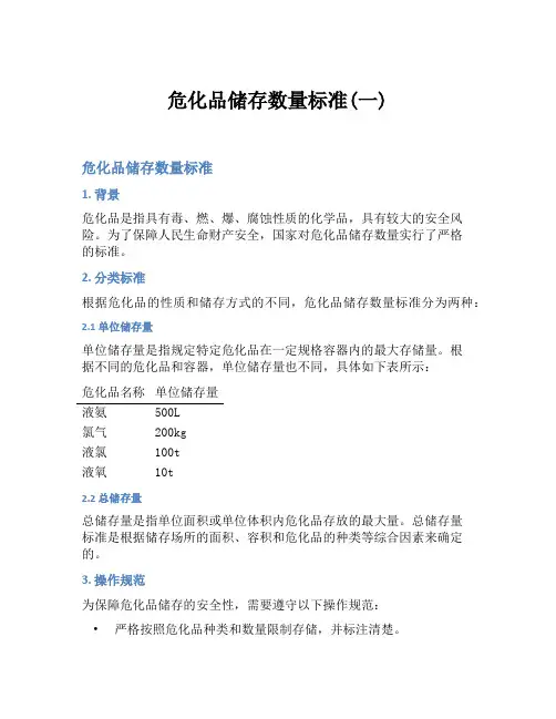 危化品储存数量标准(一)