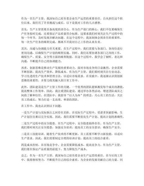 生产主管对工作的感想