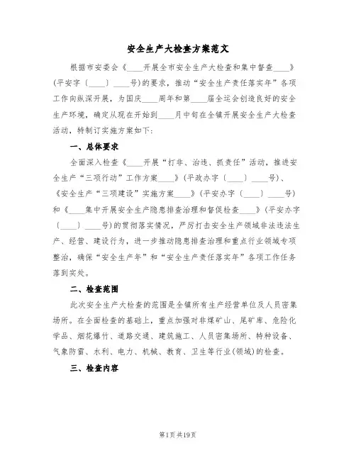 安全生产大检查方案范文(六篇)