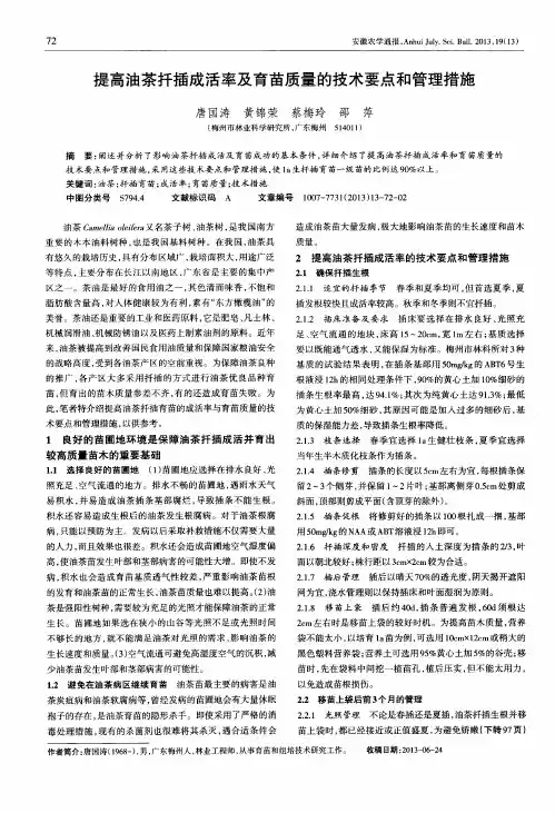 提高油茶扦插成活率及育苗质量的技术要点和管理措施