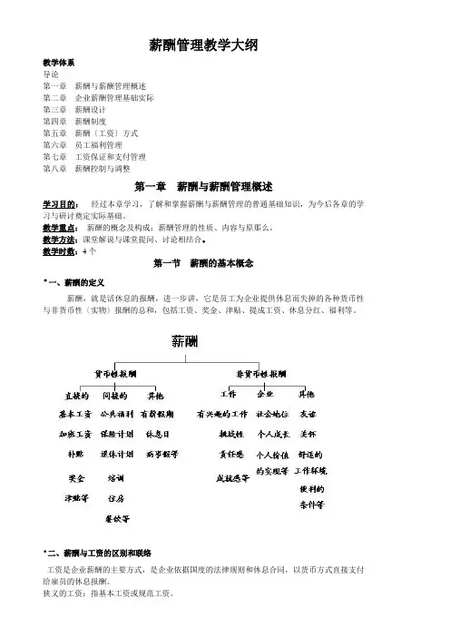 薪酬管理教学大纲