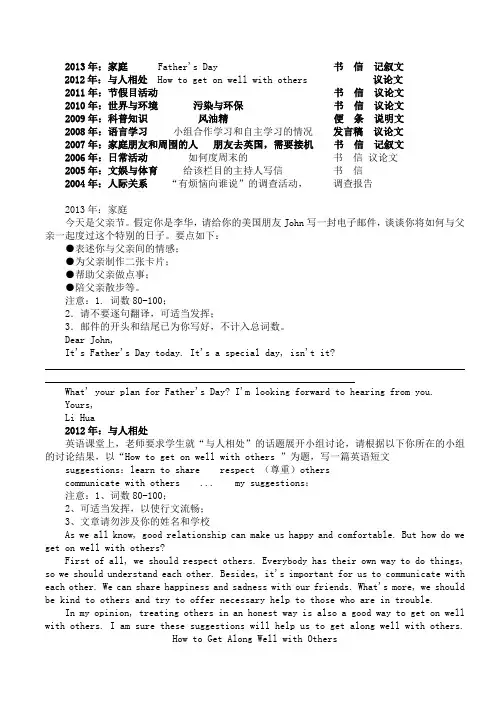 2004年-2013年安徽省中考英语作文题目及部分范文