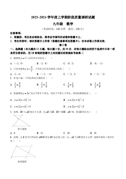 广西壮族自治区百色市2023-2024学年九年级上学期期中数学试题(含答案)