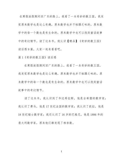 【精品】《奇妙的数王国》读后感9篇