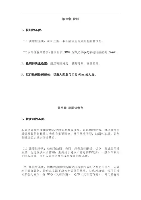 栓剂半固体制剂.知识点梳理