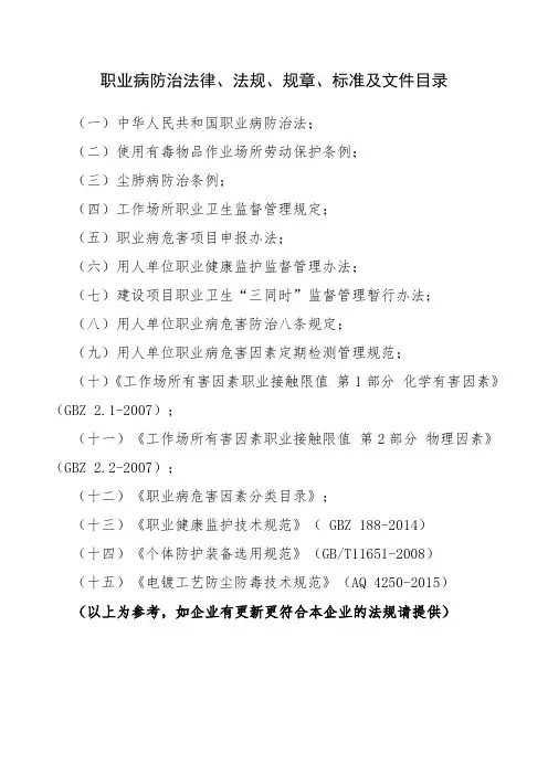 职业病防治法律法规目录