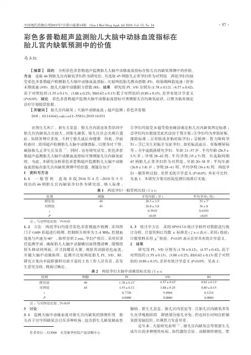 彩色多普勒超声监测胎儿大脑中动脉血流指标在胎儿宫内缺氧预测中的价值