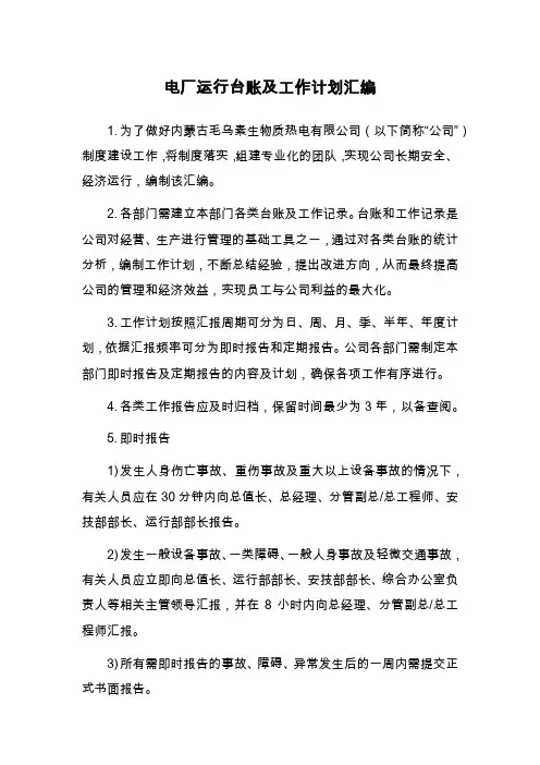 电厂运行台账及工作计划汇编doc资料