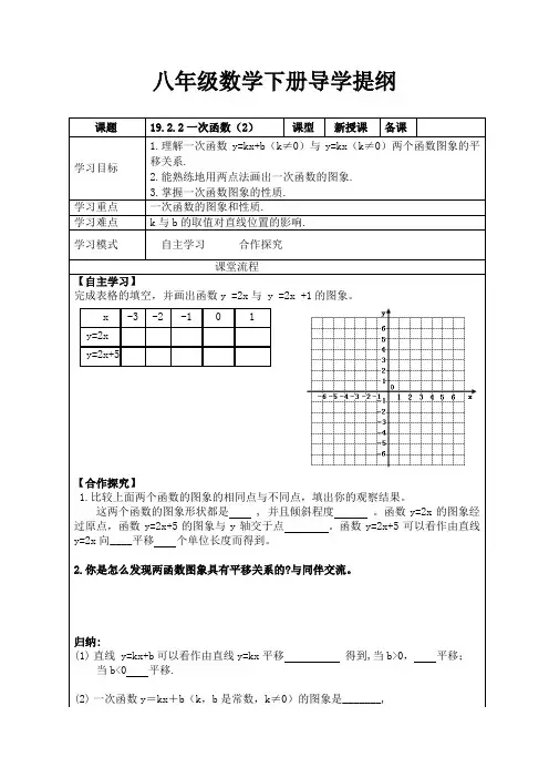 人教版八年级下册数学一次函数(2)导学案