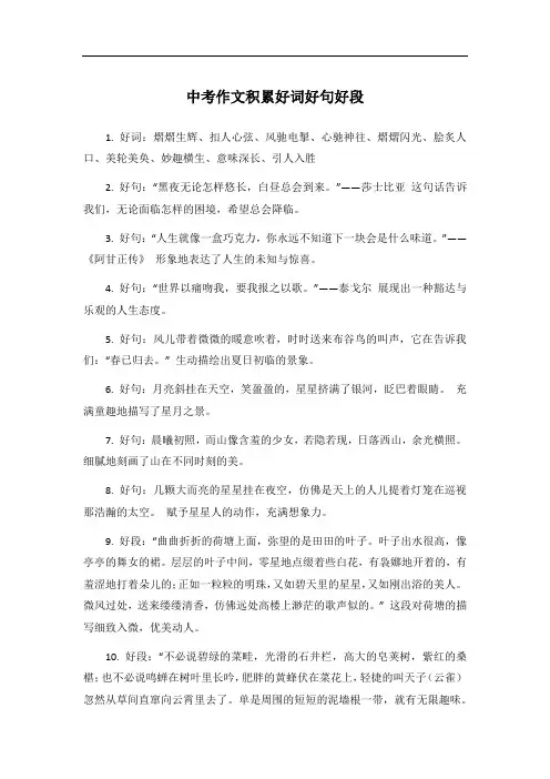 中考作文积累好词好句好段