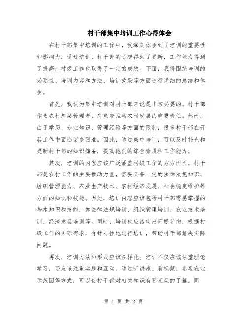 村干部集中培训工作心得体会