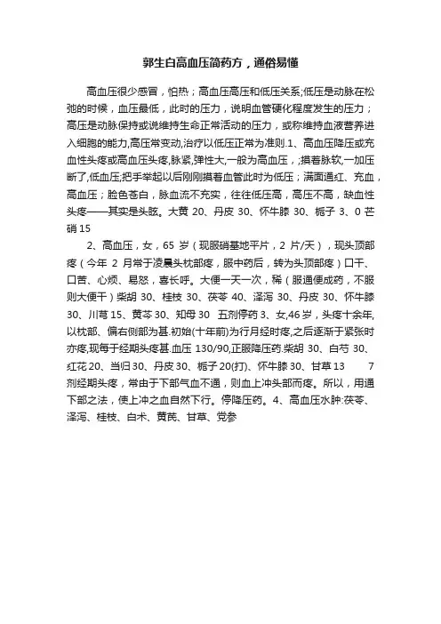 郭生白高血压简药方，通俗易懂