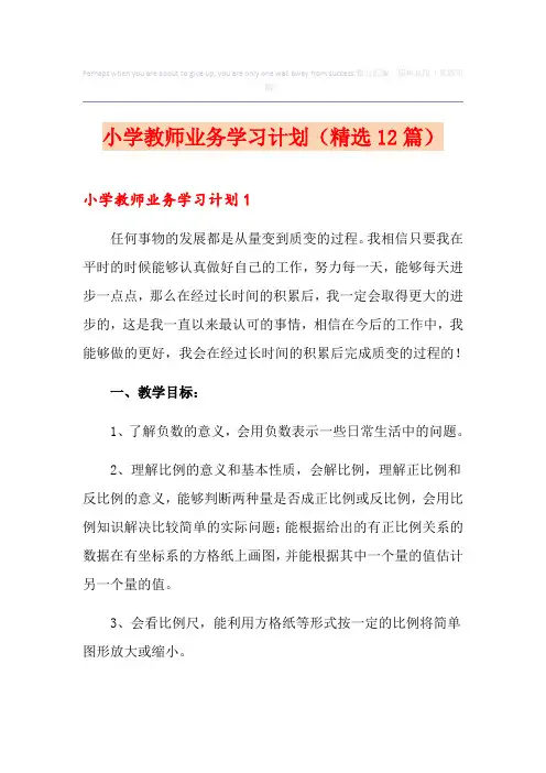 小学教师业务学习计划(精选12篇)