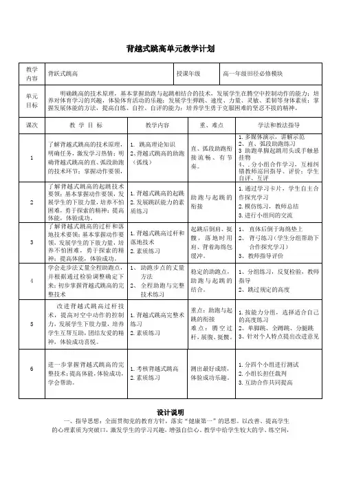 背越式跳高单元教学计划