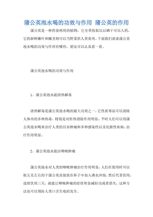 蒲公英泡水喝的功效与作用 蒲公英的作用