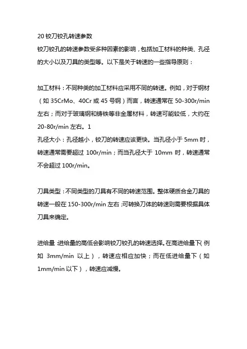 20铰刀铰孔转速参数