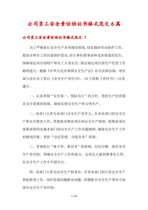 公司员工安全责任协议书格式范文6篇