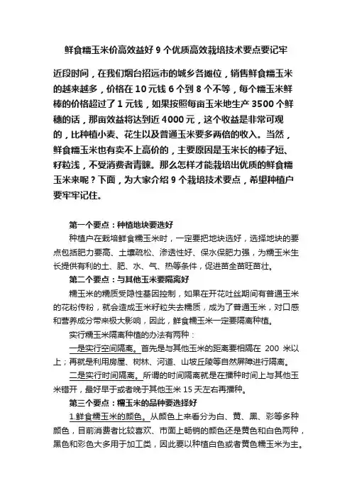 鲜食糯玉米价高效益好9个优质高效栽培技术要点要记牢