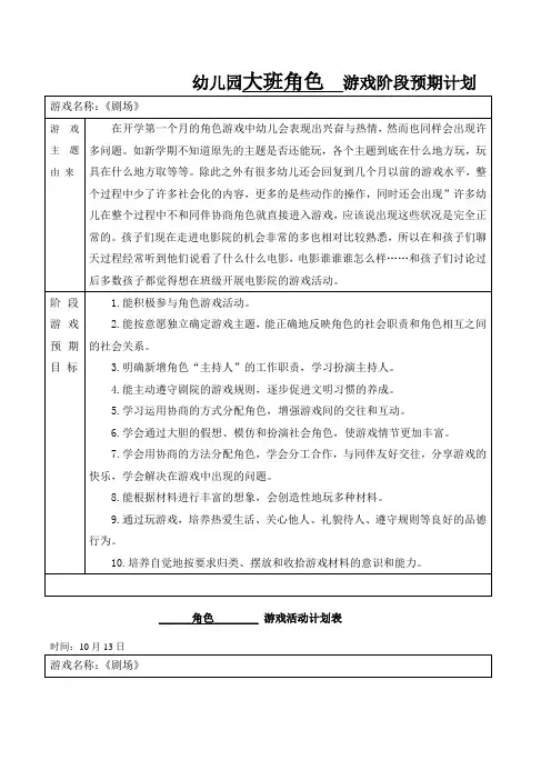 幼儿园大班角色游戏《剧场》