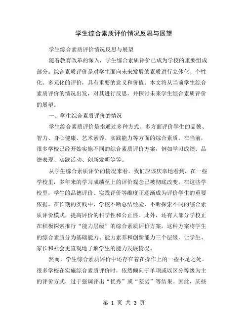 学生综合素质评价情况反思与展望