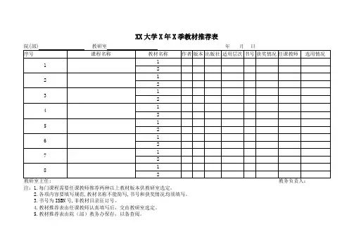 XX大学X年X季教材征订表