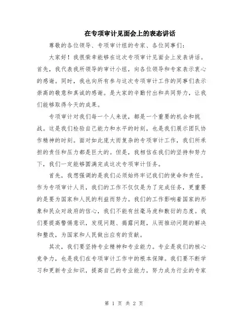 在专项审计见面会上的表态讲话