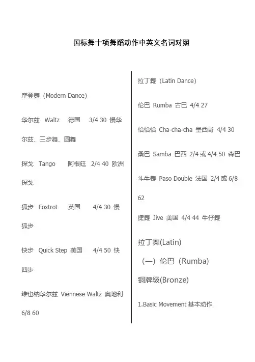 国标舞十项舞蹈动作中英文名词对照大全