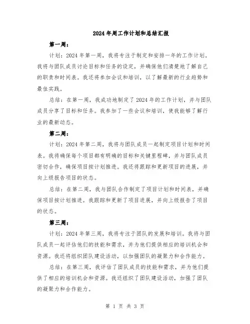 2024年周工作计划和总结汇报