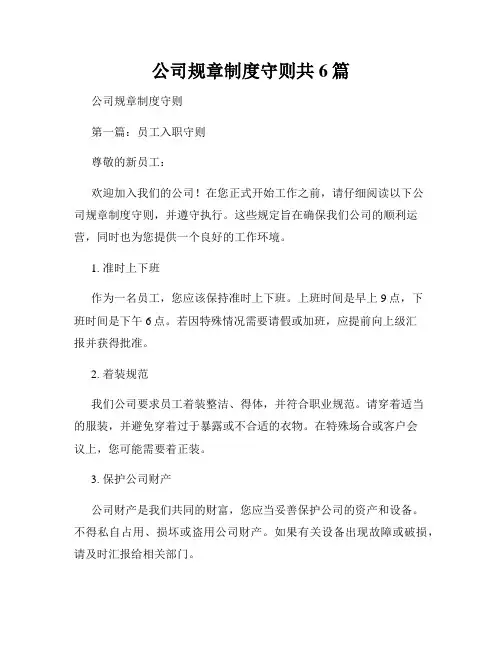 公司规章制度守则共6篇