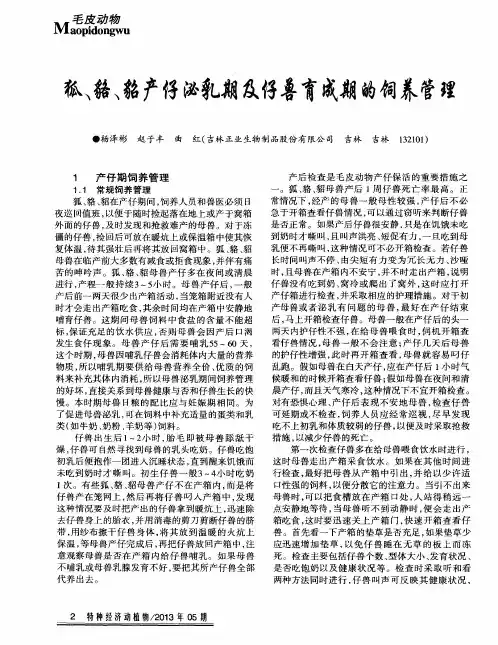 狐、貉、貂产仔泌乳期及仔兽育成期的饲养管理