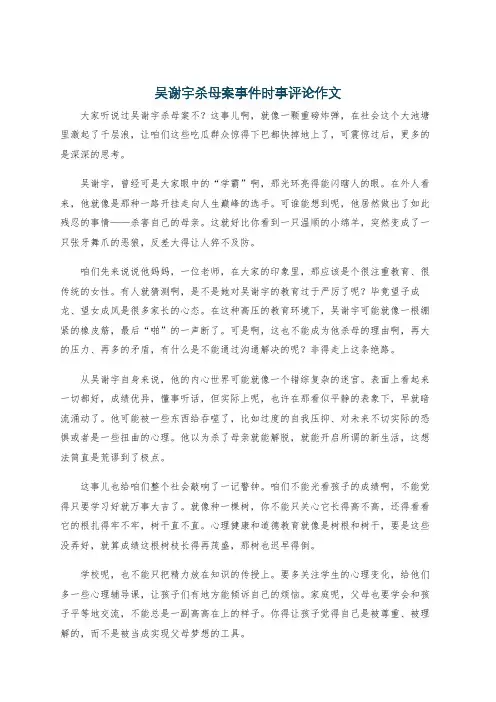 吴谢宇杀母案事件时事评论作文