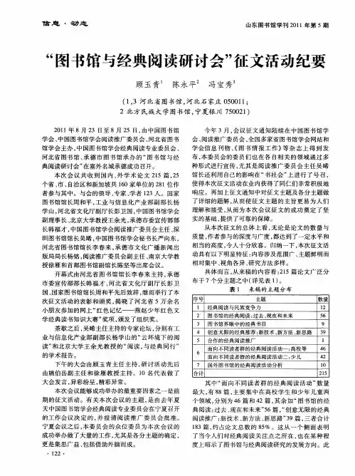 “图书馆与经典阅读研讨会”征文活动纪要