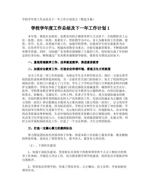 学校学年度工作总结及下一年工作计划