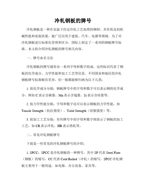 冷轧钢板的牌号