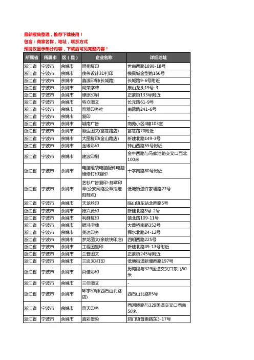 新版浙江省宁波市余姚市打印企业公司商家户名录单联系方式地址大全96家