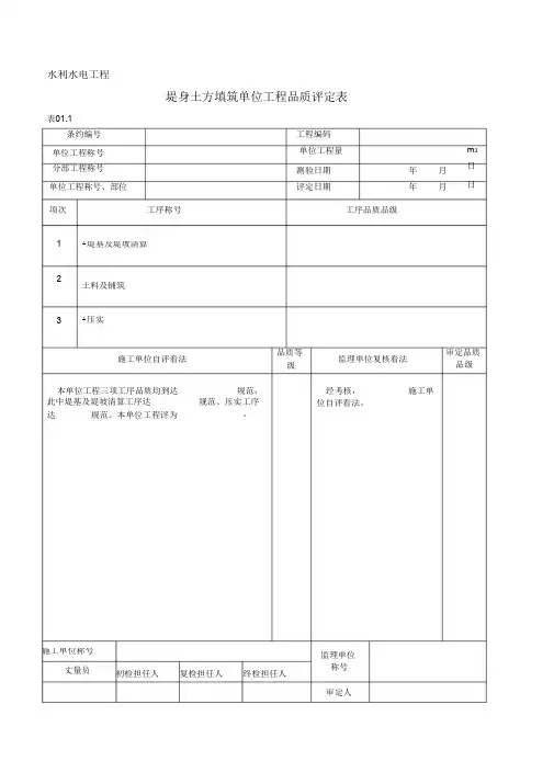 堤防单元工程质量评定表