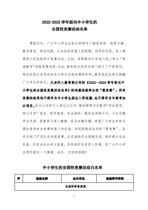 44项加分的中小学生全国性竞赛活动白名单