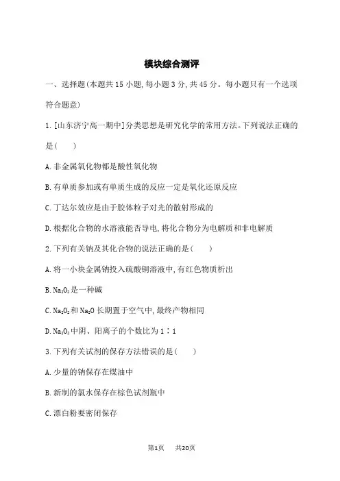 鲁科版高中化学必修第一册课后习题 模块综合测评