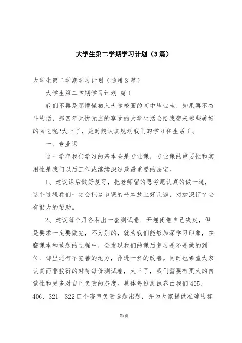 大学生第二学期学习计划(3篇)