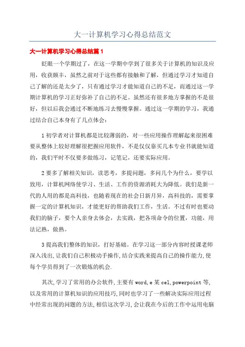 大一计算机学习心得总结范文