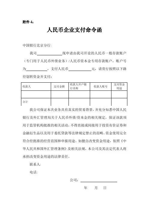 人民币企业支付命令函