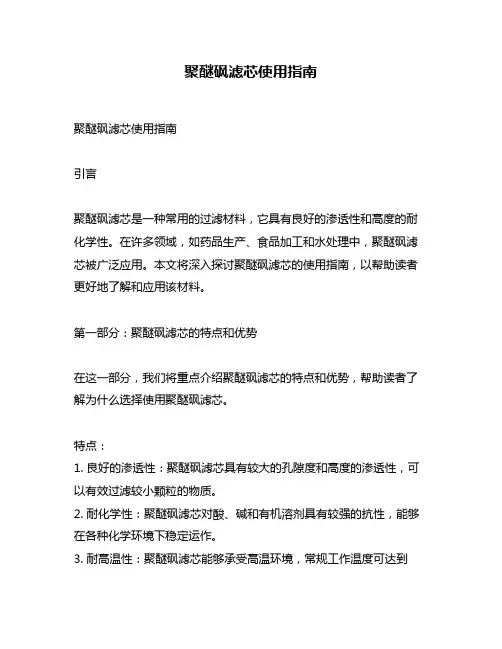 聚醚砜滤芯使用指南