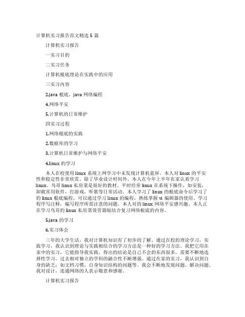 计算机实习报告范文精选5篇