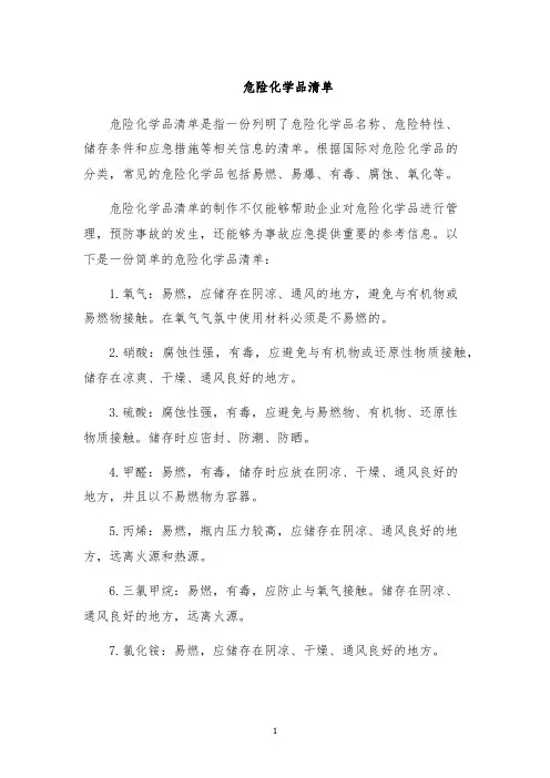 危险化学品清单