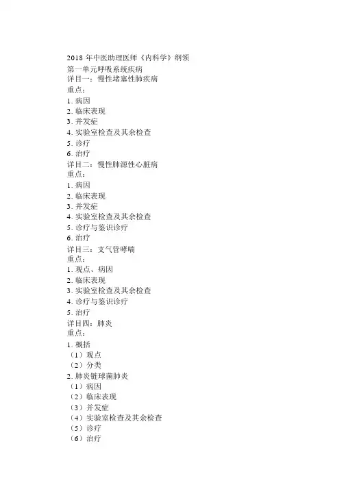 执业医师考试大纲中医助理医师《内科学》大纲