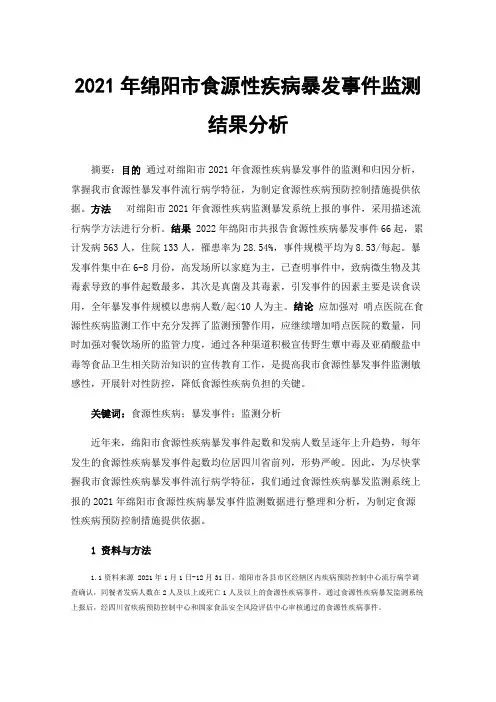2021年绵阳市食源性疾病暴发事件监测结果分析