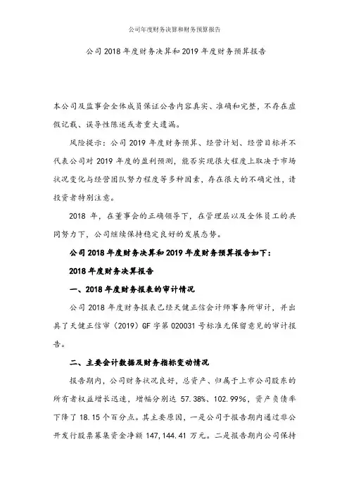 公司2018年度财务决算和2019年度财务预算报告