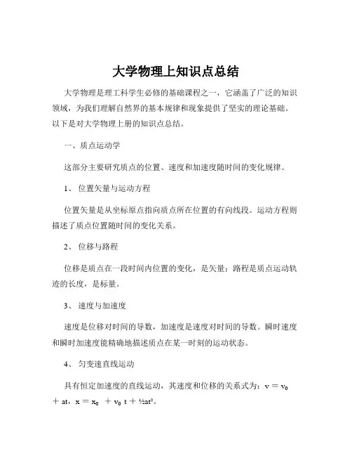 大学物理上知识点总结