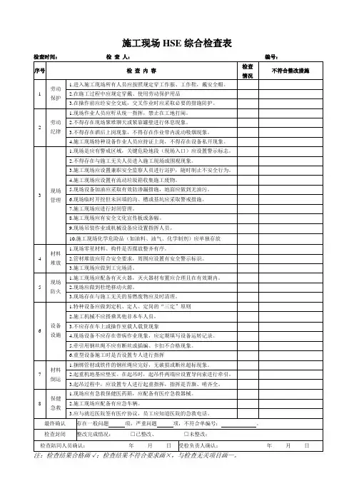 施工现场HSE检查表资料