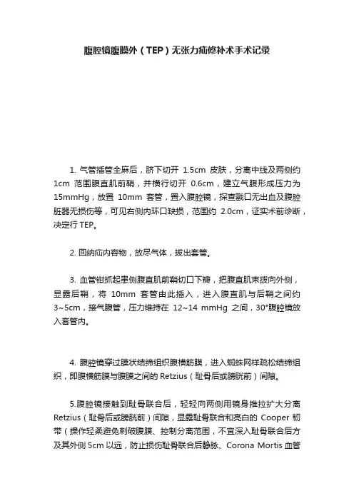 腹腔镜腹膜外（TEP）无张力疝修补术手术记录